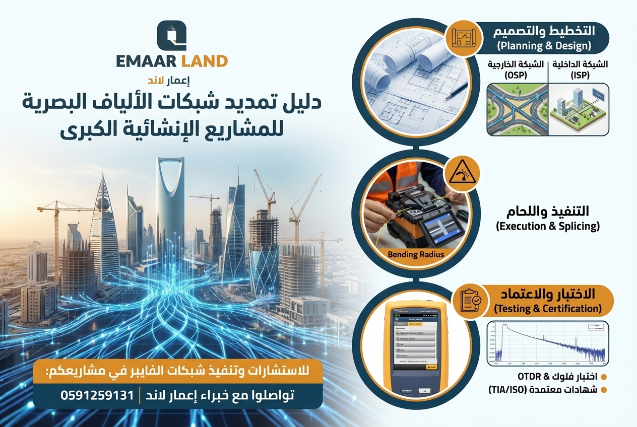 دليل تمديد شبكات الألياف البصرية للمشاريع الإنشائية الكبرى