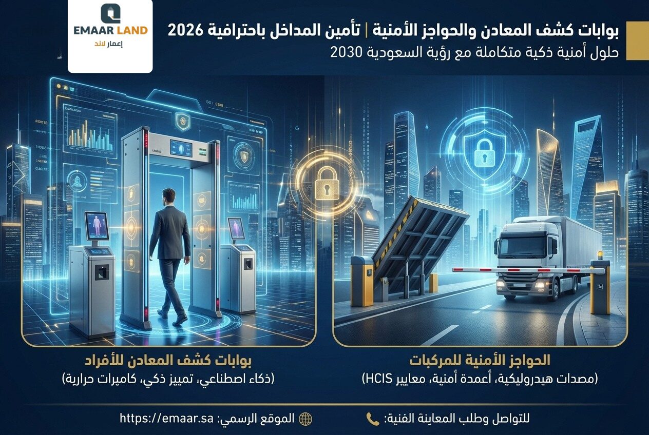 بوابات كشف المعادن والحواجز الأمنية في السعودية 2026 | إعمار لاند