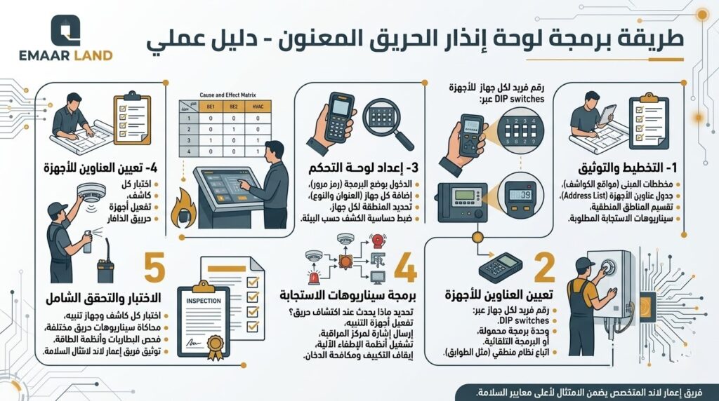 طريقة برمجة لوحة انذار الحريق المعنون - دليل عملي