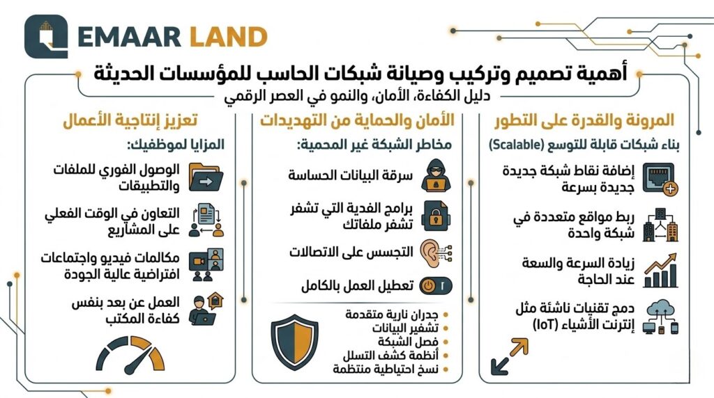 أهمية تصميم وتركيب وصيانة شبكات الحاسب للمؤسسات الحديثة