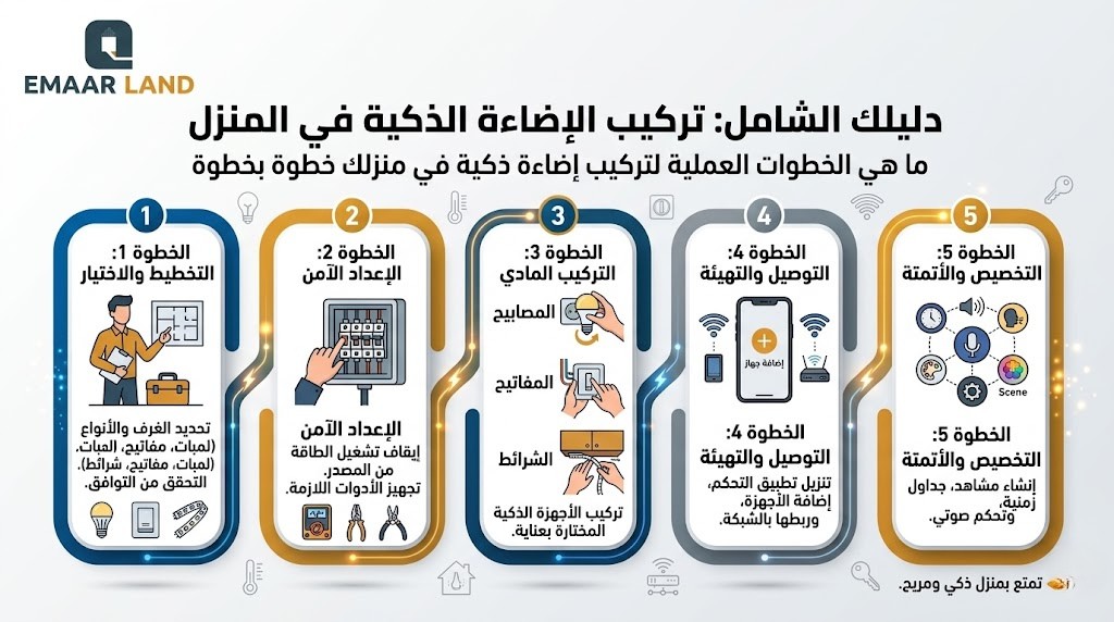 تركيب إضاءة ذكية: حول منزلك إلى تجربة تفاعلية ذكية 1 ما هي الخطوات العملية لتركيب إضاءة ذكية في منزلك خطوة بخطوة