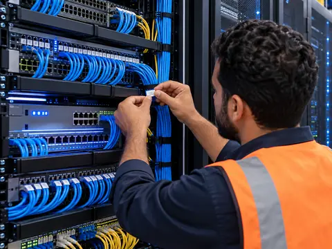 تنظيم كابلات الشبكات في غرفة الخوادم