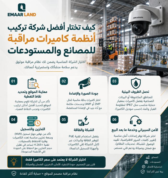 كيف تختار افضل شركة تركيب أنظمة كاميرات مراقبة للمصانع والمستودعات